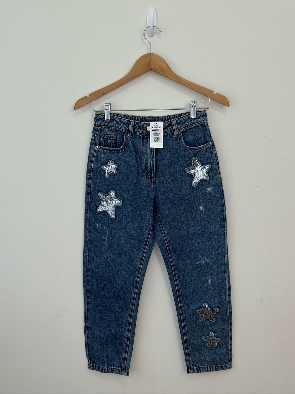 New Next Size 10 Yrs Girls Distressed Star Sparkly Jeans Blue